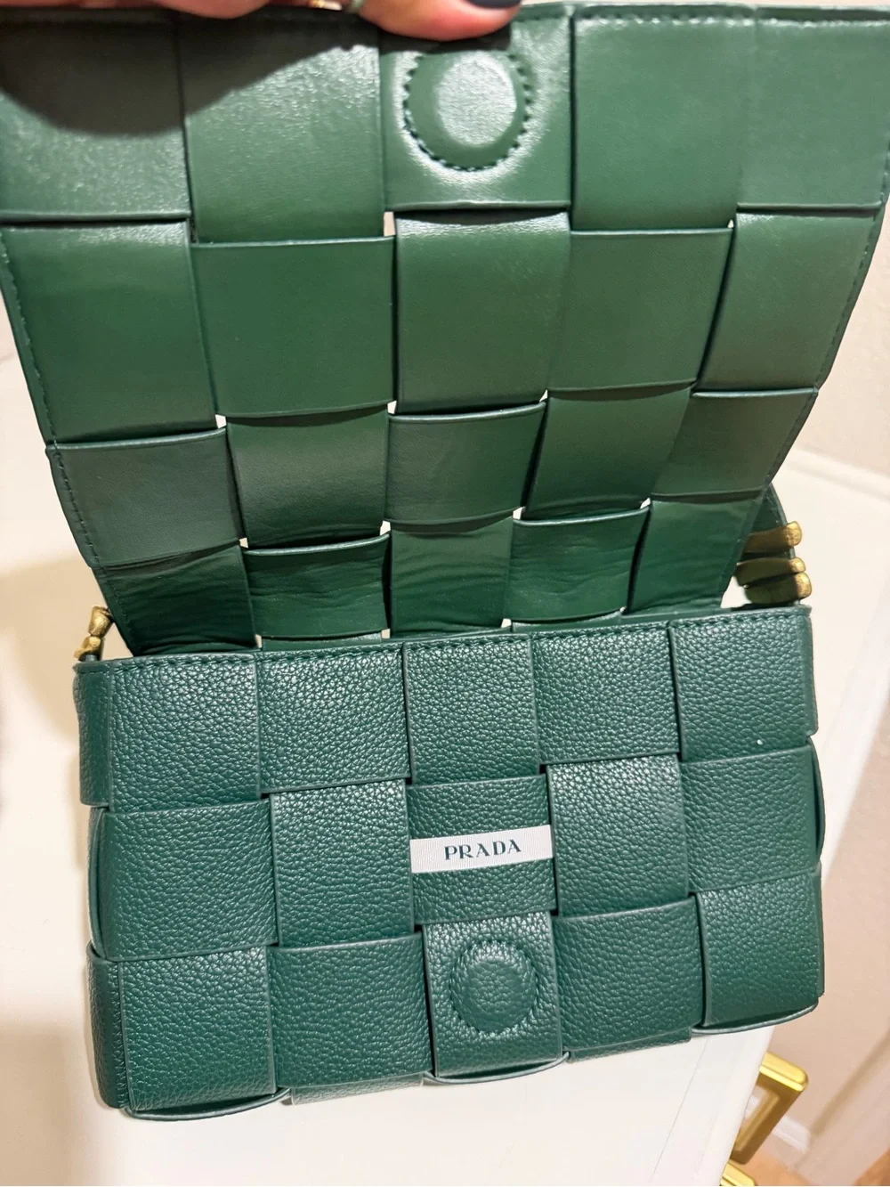 Designer inspired Green Woven Leather Shoulder Bag